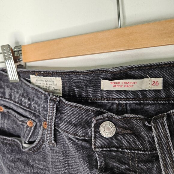 Levi’s Premium Wedgie Straight Jeans Sz 26 Grey Button Fly Raw Hem - Picture 6 of 9
